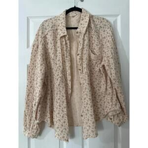 Easel Cream and Brown Floral Boho Button Up Top Size Small